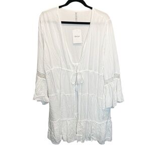 Raviya Plus Size Tie-Dyed Bell-Sleeve Cover-Up White 1X New